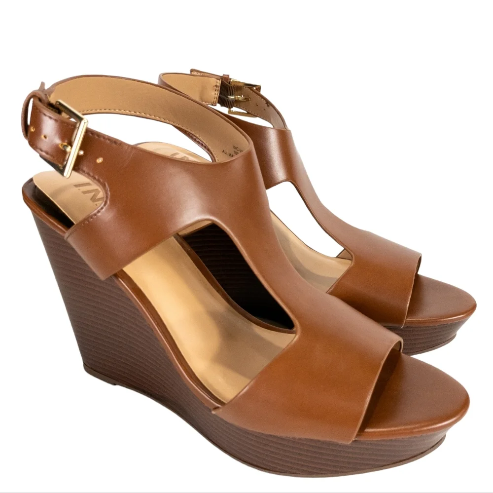 INC International Concepts Valleri Wedge Sandals Cognac -11 - Picture 2 of 4